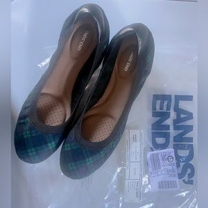Brand new Land’s End Comfort Slipon Ballet Flats in green and blue plaid, size 9